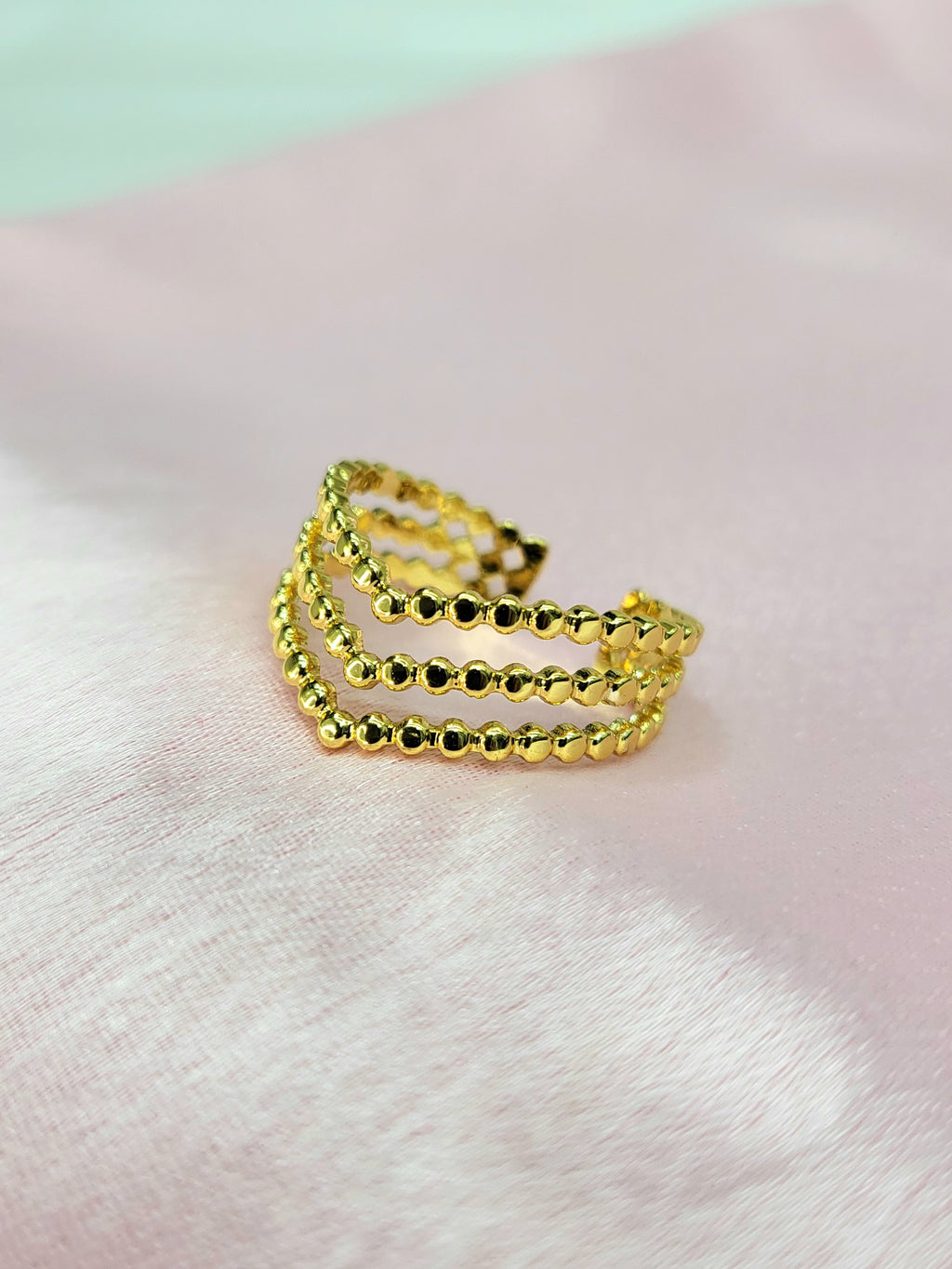 Nyra Gold Plated Stainless Steel Beaded Statement Ring for Women | Adjustable Waterproof Anti-Tarnish Ring