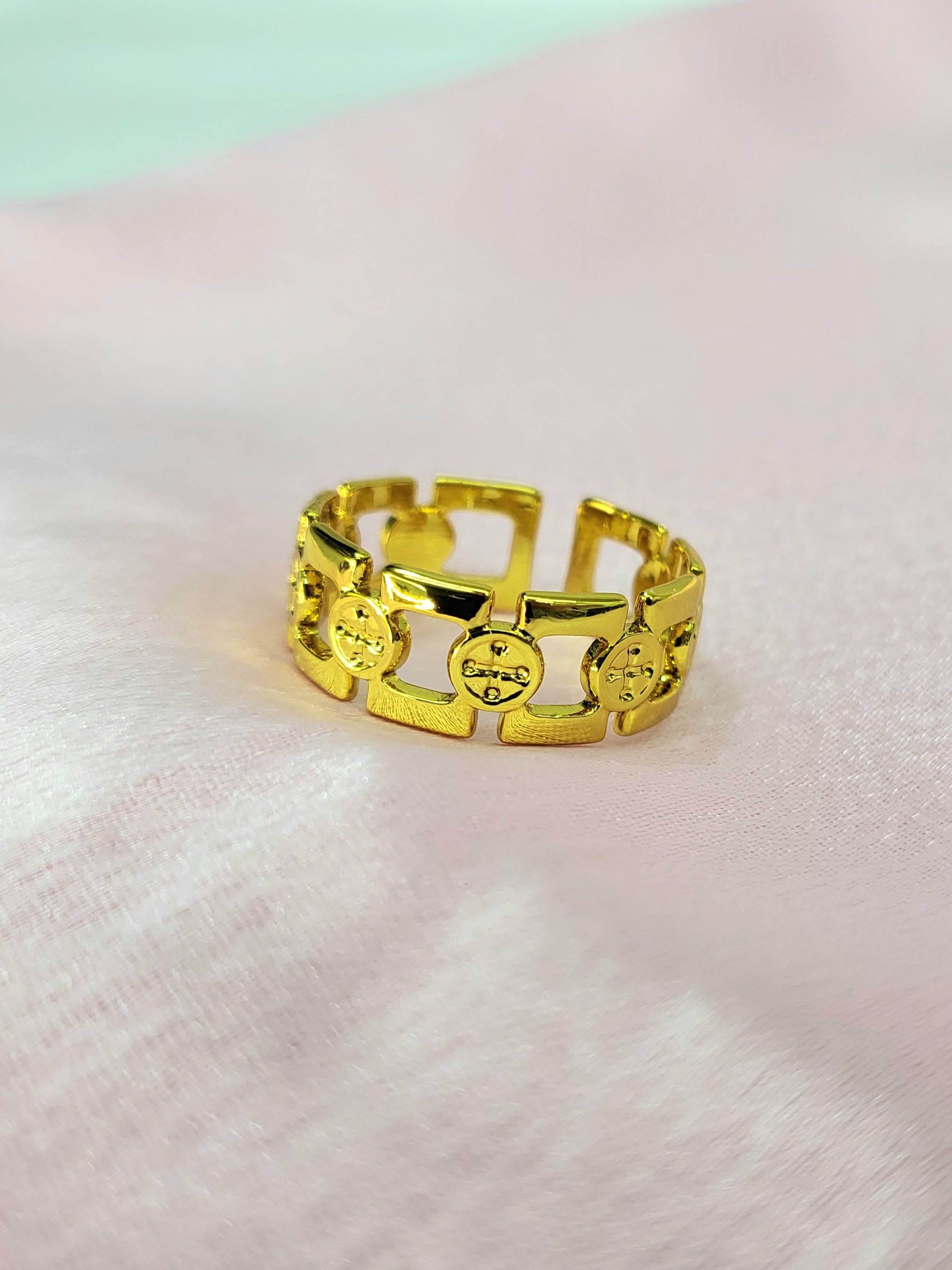 Evanthe Gold Plated Stainless Steel Geometric Statement Ring for Women | Adjustable Waterproof Anti-Tarnish Ring