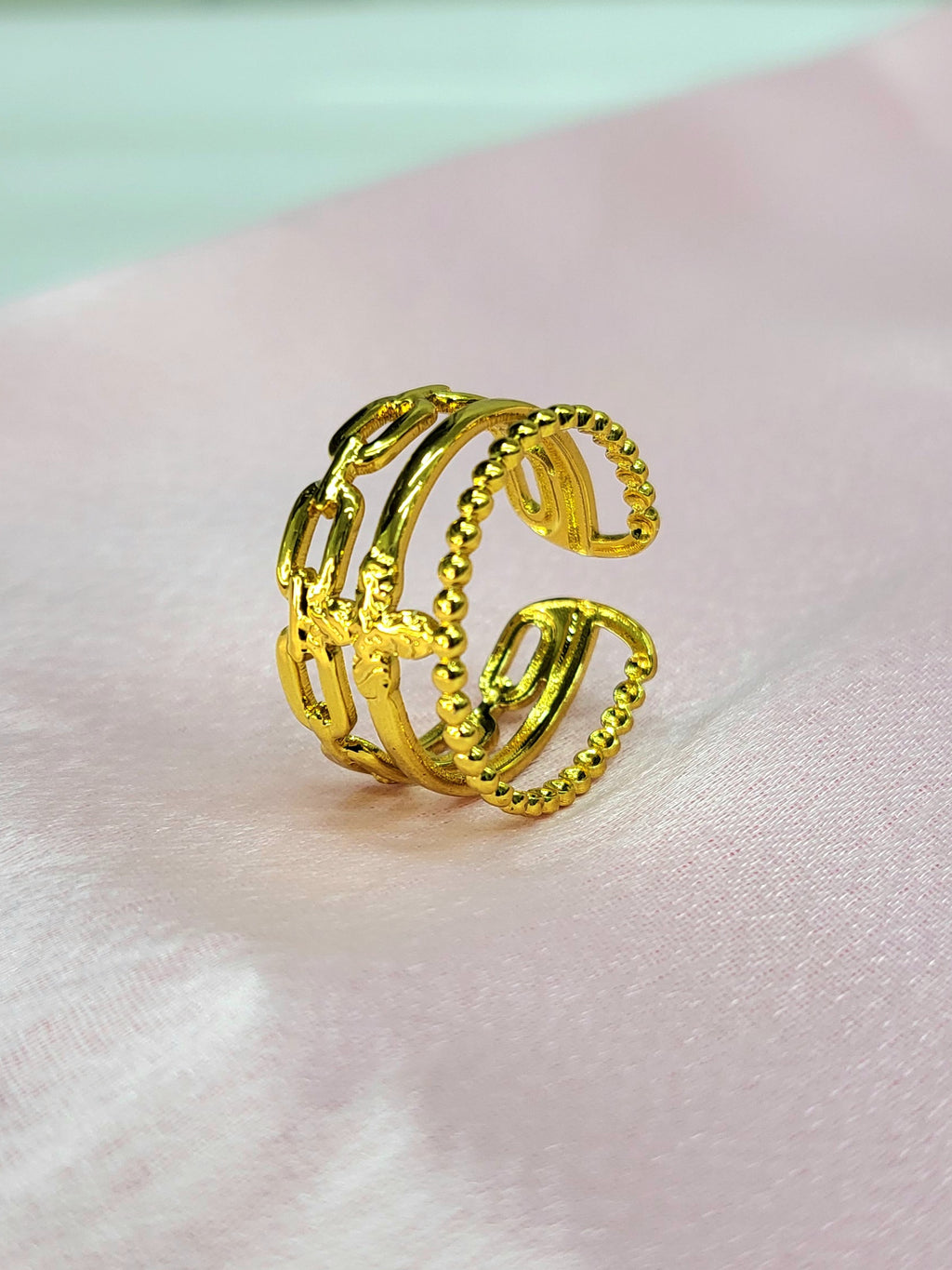 Virelle Gold Plated Stainless Steel Multi Layer Ring for Women | Adjustable Waterproof Statement Ring