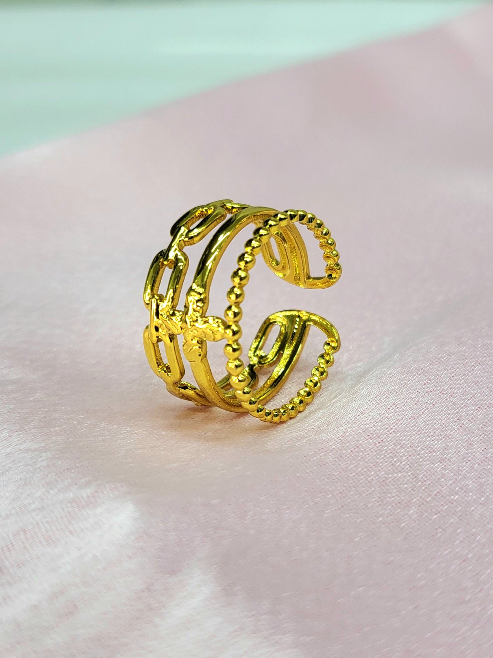 Virelle Gold Plated Stainless Steel Multi Layer Ring for Women | Adjustable Waterproof Statement Ring
