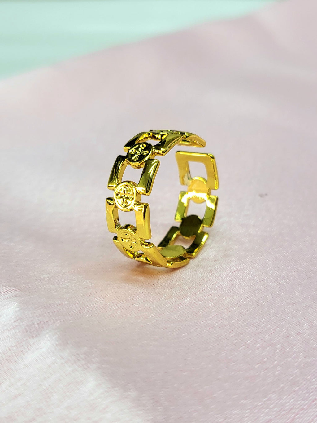 Evanthe Gold Plated Stainless Steel Geometric Statement Ring for Women | Adjustable Waterproof Anti-Tarnish Ring