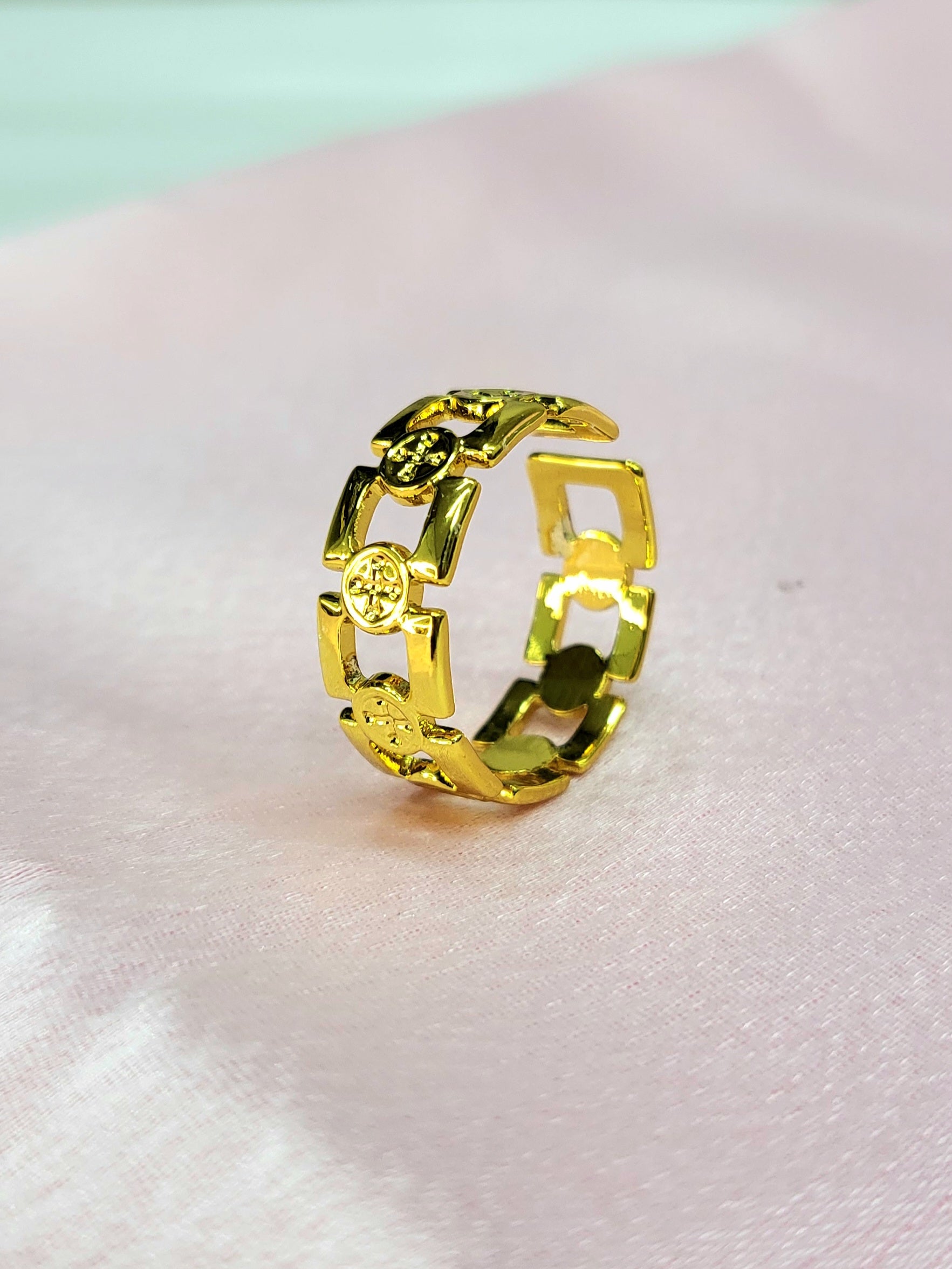 Evanthe Gold Plated Stainless Steel Geometric Statement Ring for Women | Adjustable Waterproof Anti-Tarnish Ring