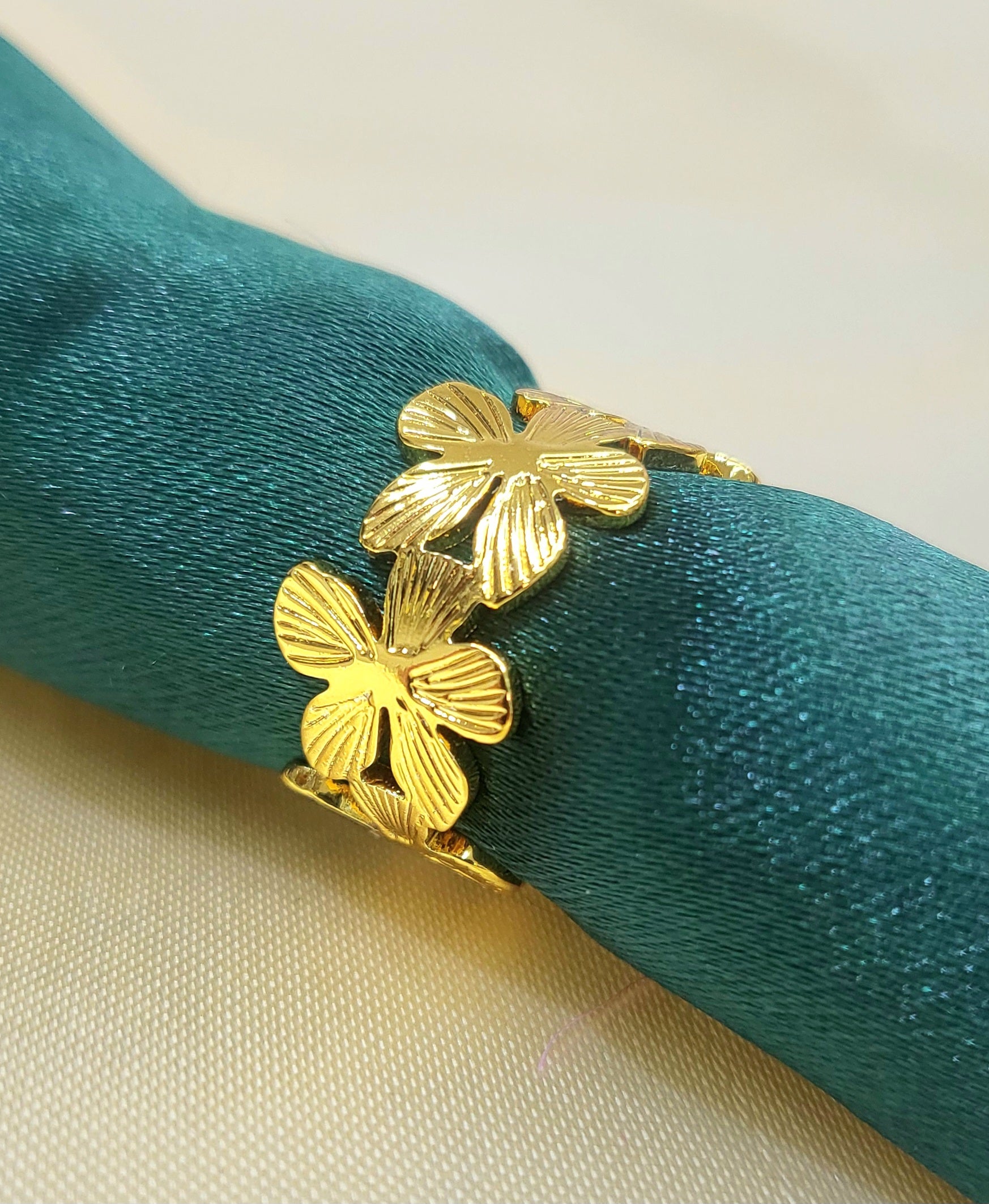Veloura Floral Gold Ring for Women | Adjustable Waterproof Statement Ring