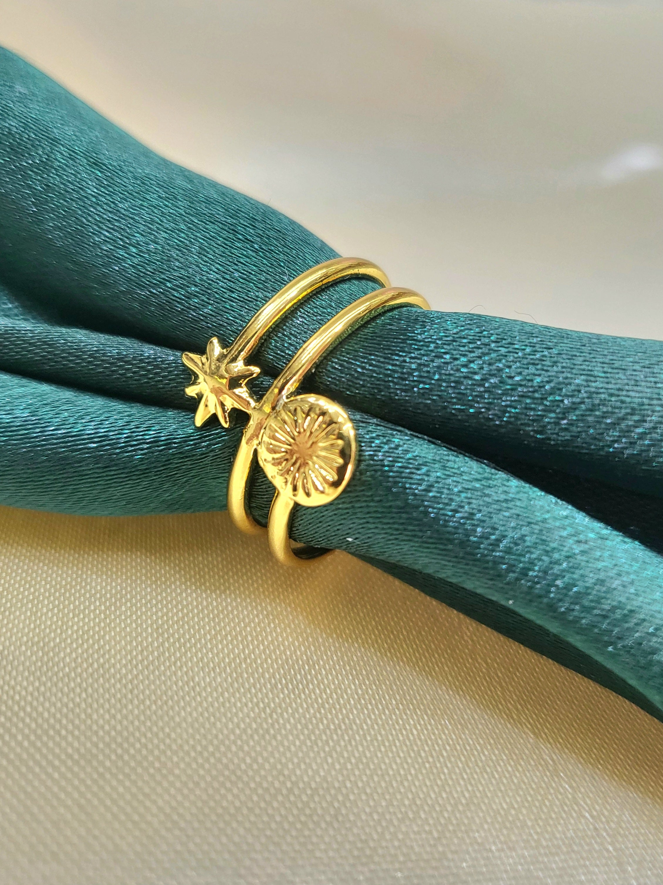 Elaris Gold Plated Stainless Steel Celestial Ring for Women | Adjustable Waterproof Anti-Tarnish Ring