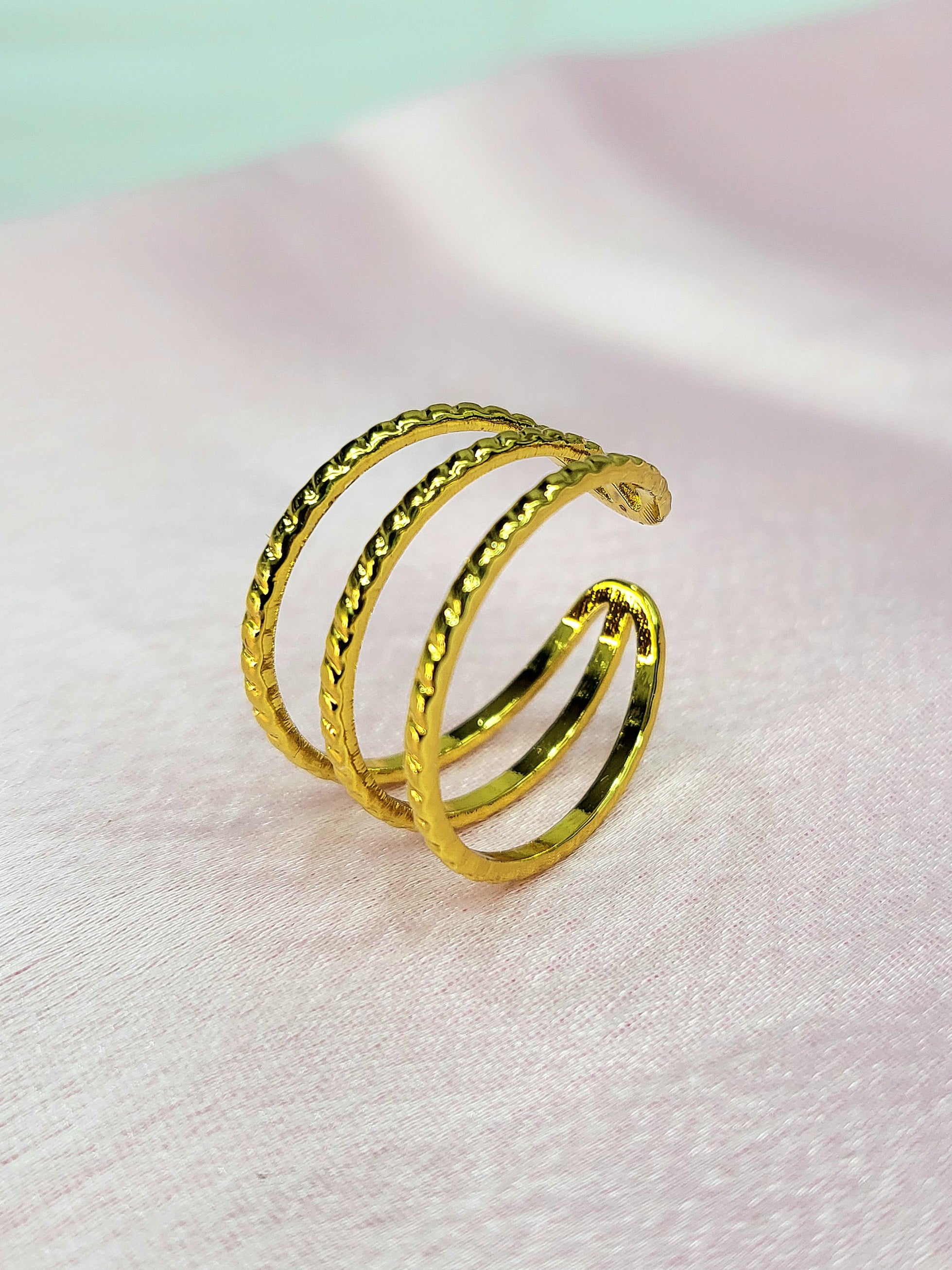 Kairo Triple Row Beaded Wire Spiral Wrap Gold Ring