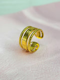 Xyra Twisted Beaded Border and Smooth Center Split Gold Ring