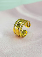 Xyra Twisted Beaded Border and Smooth Center Split Gold Ring