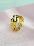 Zafrina Gold Central Oval Link with Textured Chain Wrap Ring