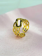 Zafrina Gold Central Oval Link with Textured Chain Wrap Ring