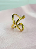 Elyra Hammered Abstract Wavy X-Shape Gold Statement Ring