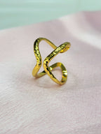 Elyra Hammered Abstract Wavy X-Shape Gold Statement Ring