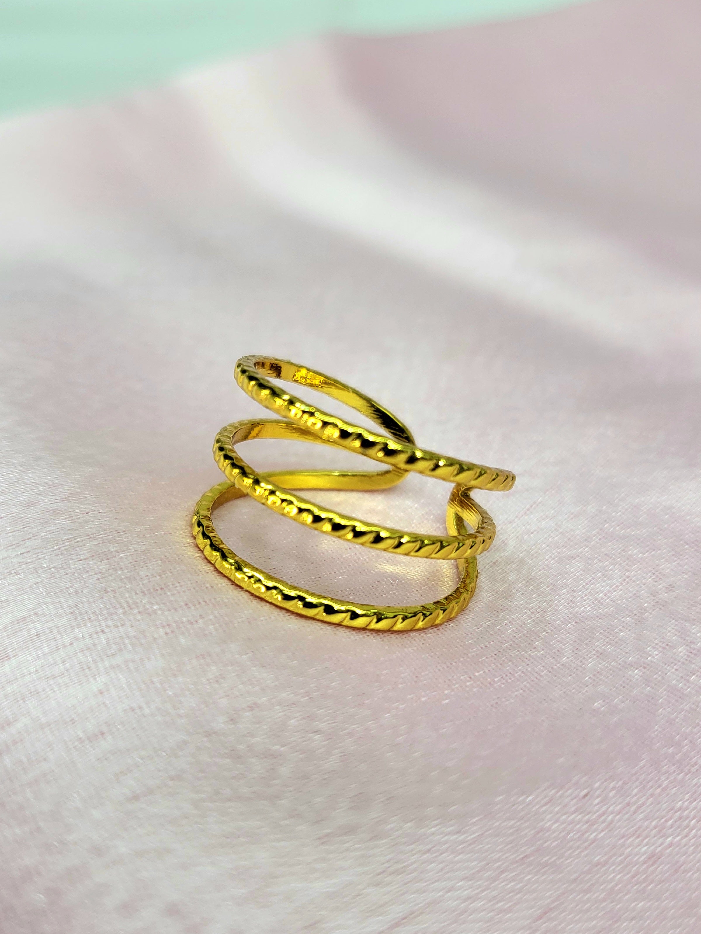 Kairo Triple Row Beaded Wire Spiral Wrap Gold Ring