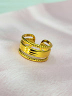 Xyra Twisted Beaded Border and Smooth Center Split Gold Ring