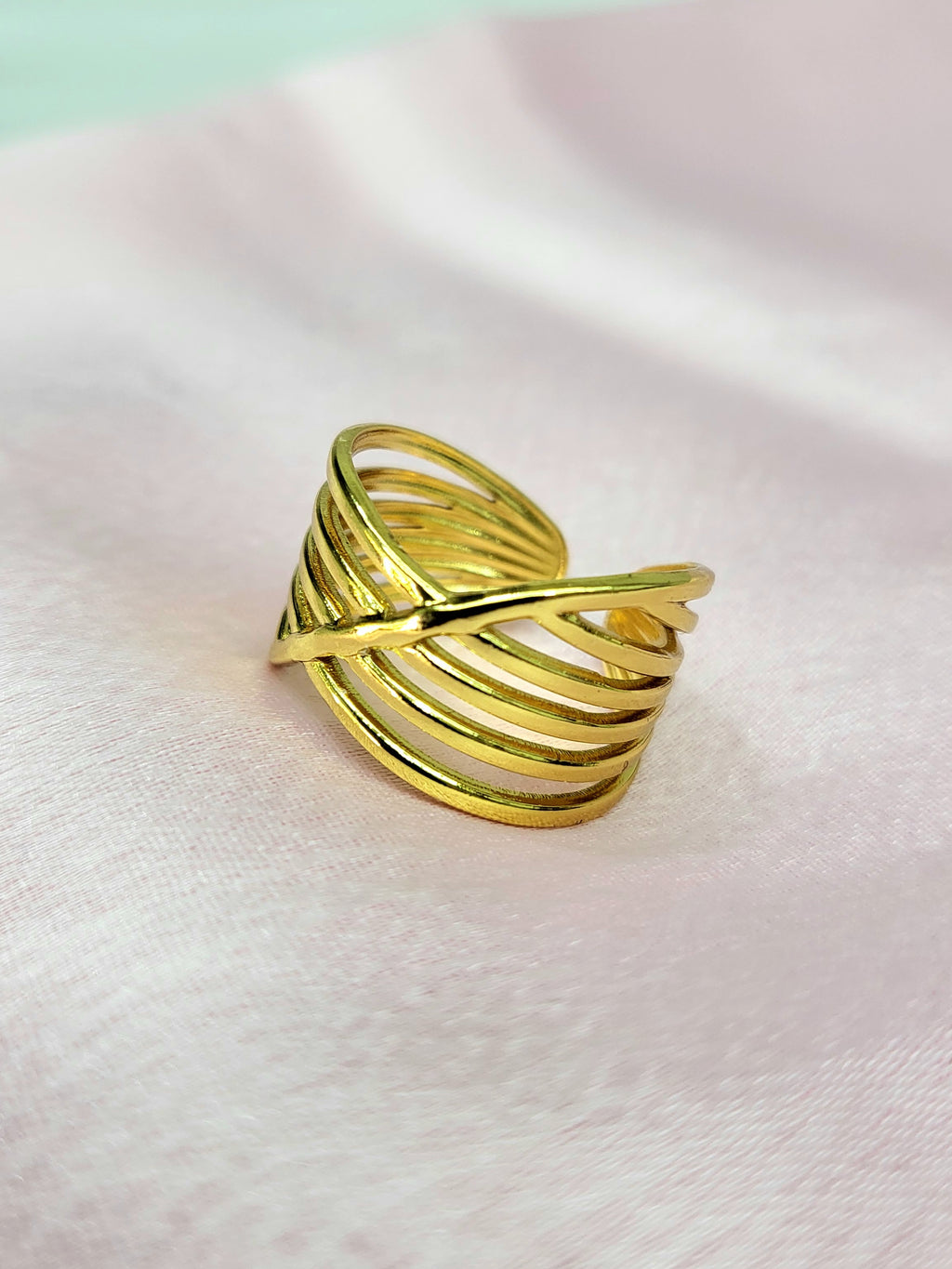 Solara Multi-Row Criss-Cross Wire Gold Statement Ring