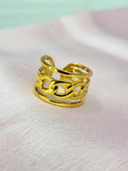 Vionelle Gold Cuban Link Center Split Triple Row Band Ring