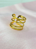 Lyvoria Gold Four Row Mixed Rope and Smooth Wire Cage Ring