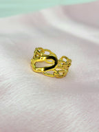 Zafrina Gold Central Oval Link with Textured Chain Wrap Ring