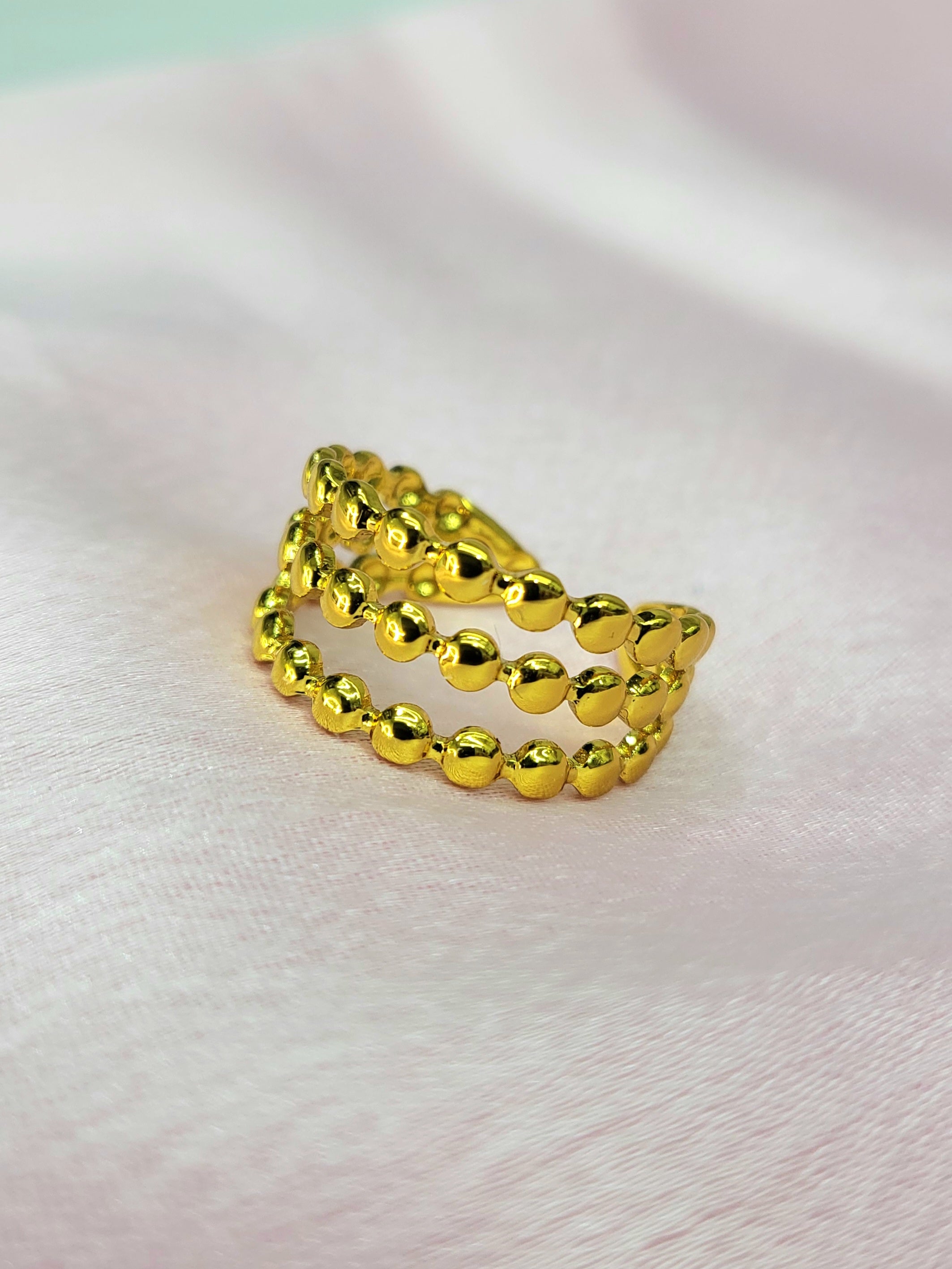 Vespera Gold Triple Row Beaded Bubble Statement Ring