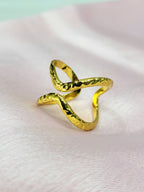 Elyra Hammered Abstract Wavy X-Shape Gold Statement Ring