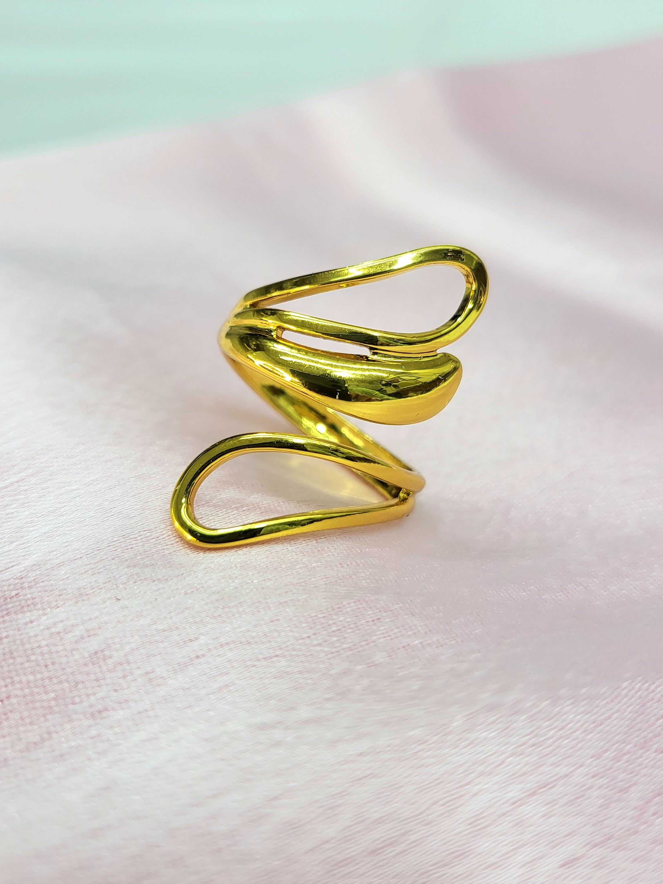 Sylvera Abstract Molten Drop and Open Loop Bypass Gold Ring