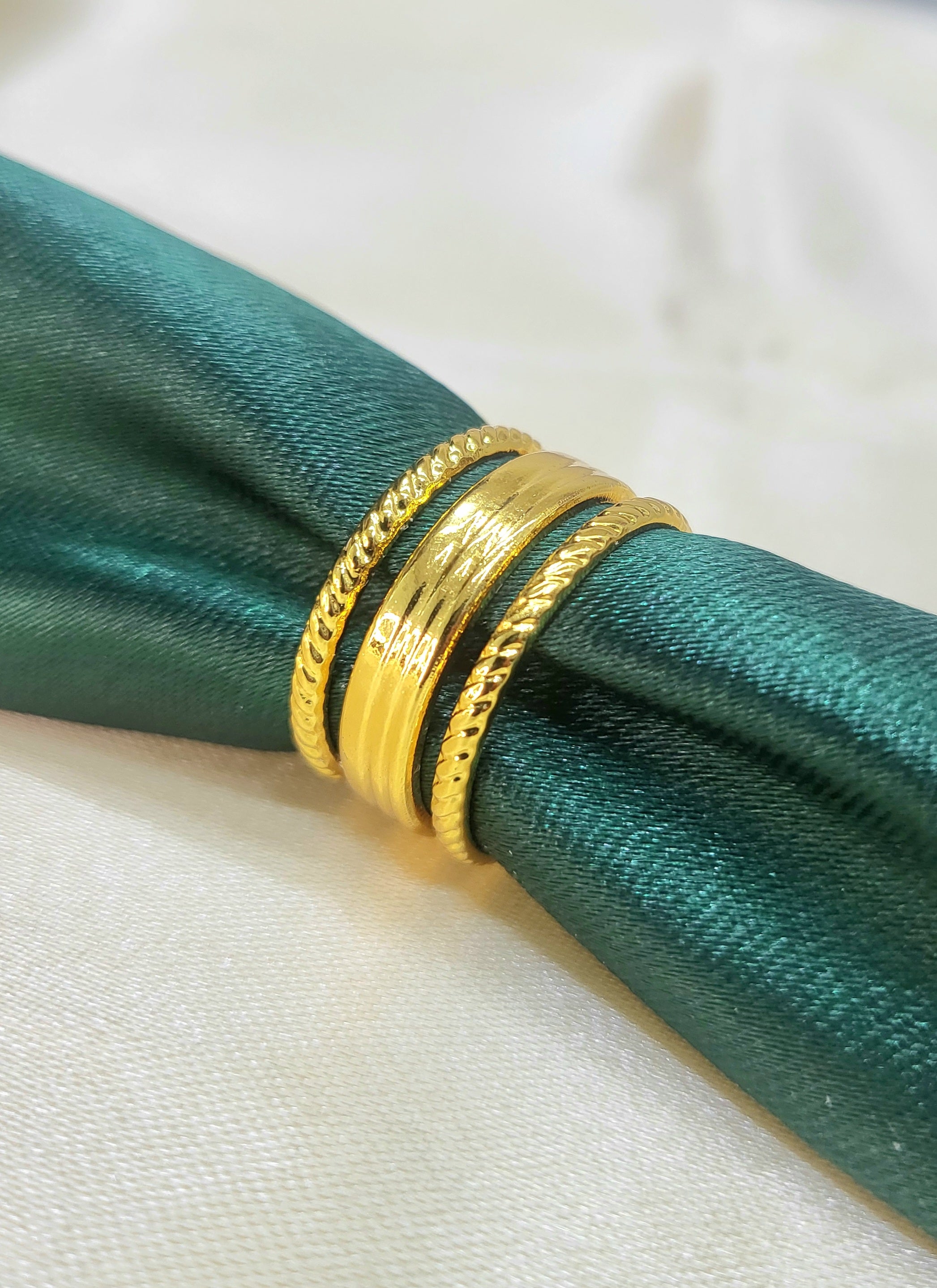 Xyra Twisted Beaded Border and Smooth Center Split Gold Ring