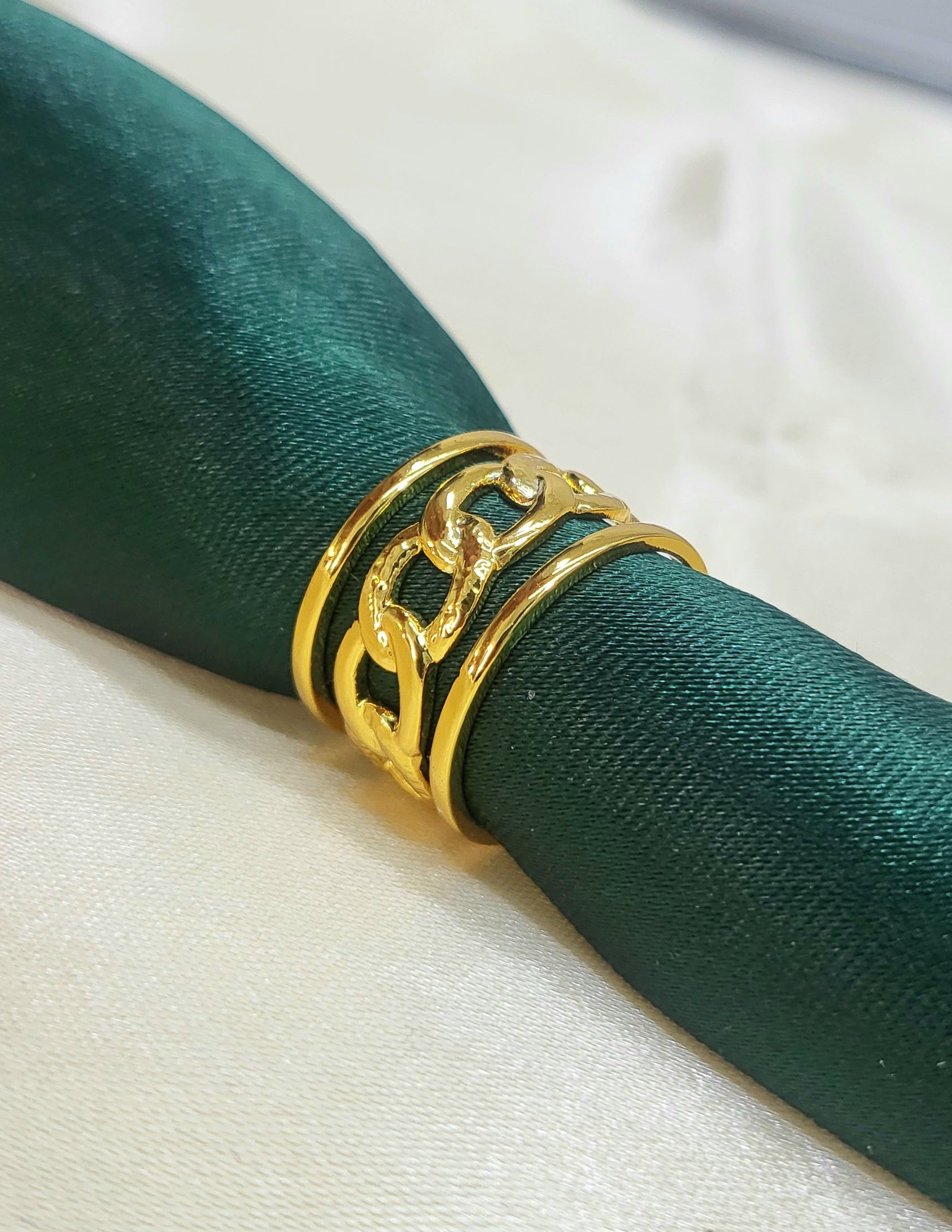 Vionelle Gold Cuban Link Center Split Triple Row Band Ring