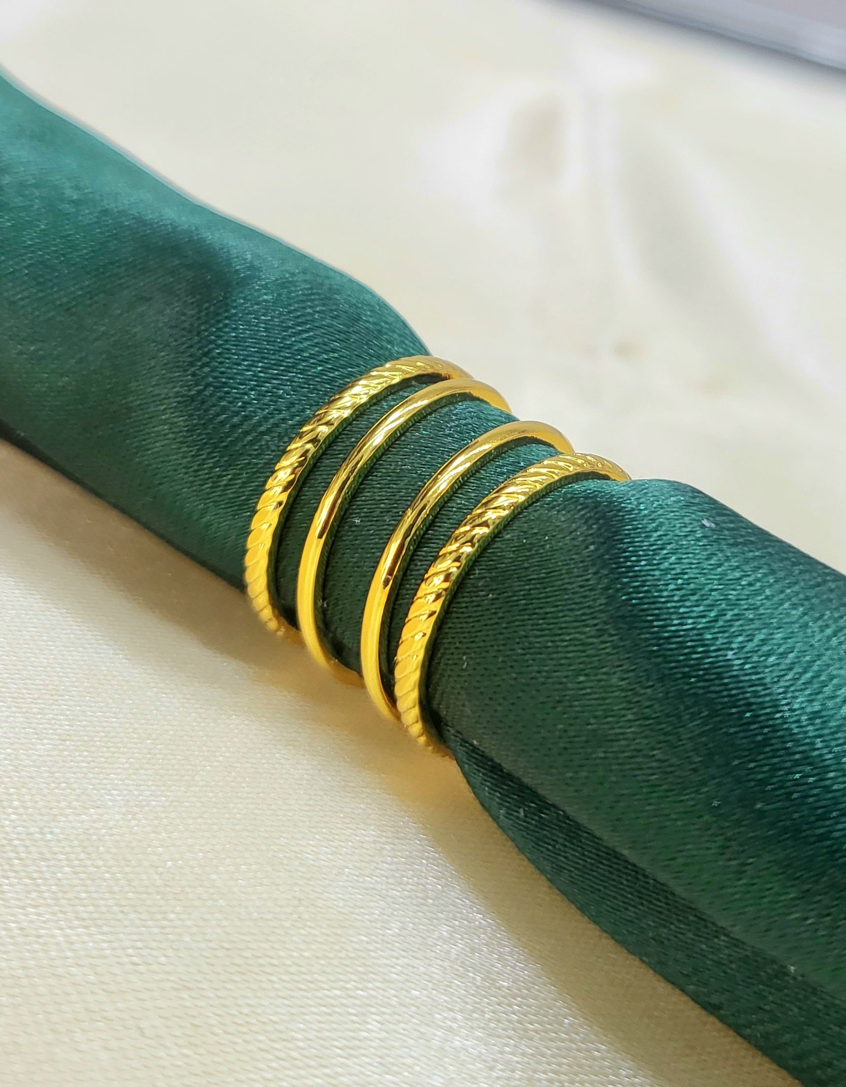 Lyvoria Gold Four Row Mixed Rope and Smooth Wire Cage Ring