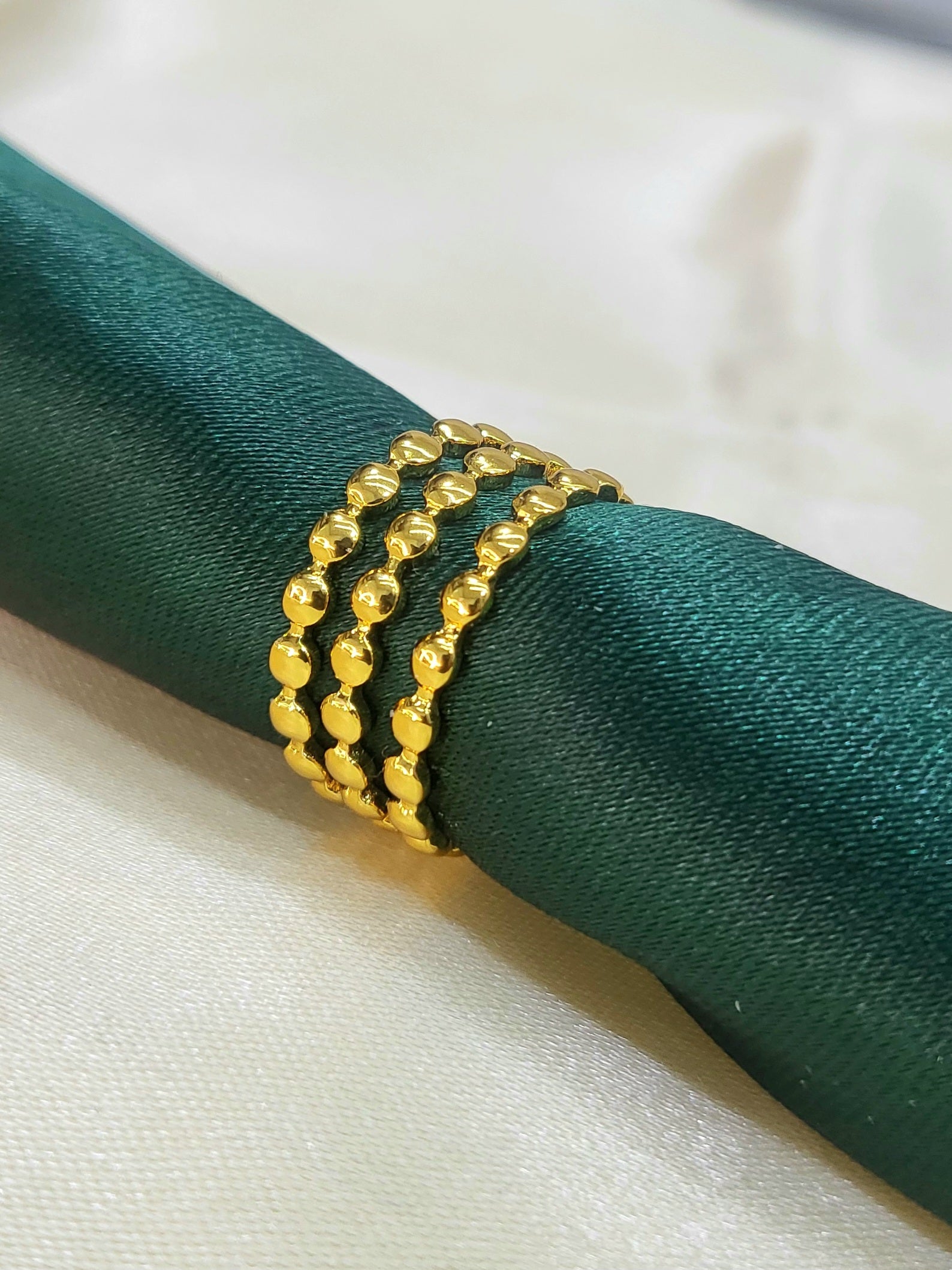 Vespera Gold Triple Row Beaded Bubble Statement Ring