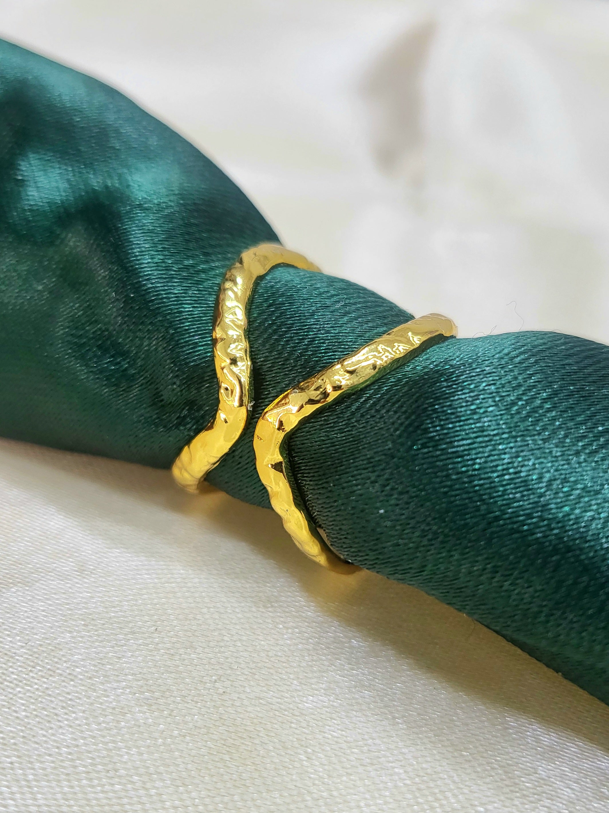Elyra Hammered Abstract Wavy X-Shape Gold Statement Ring