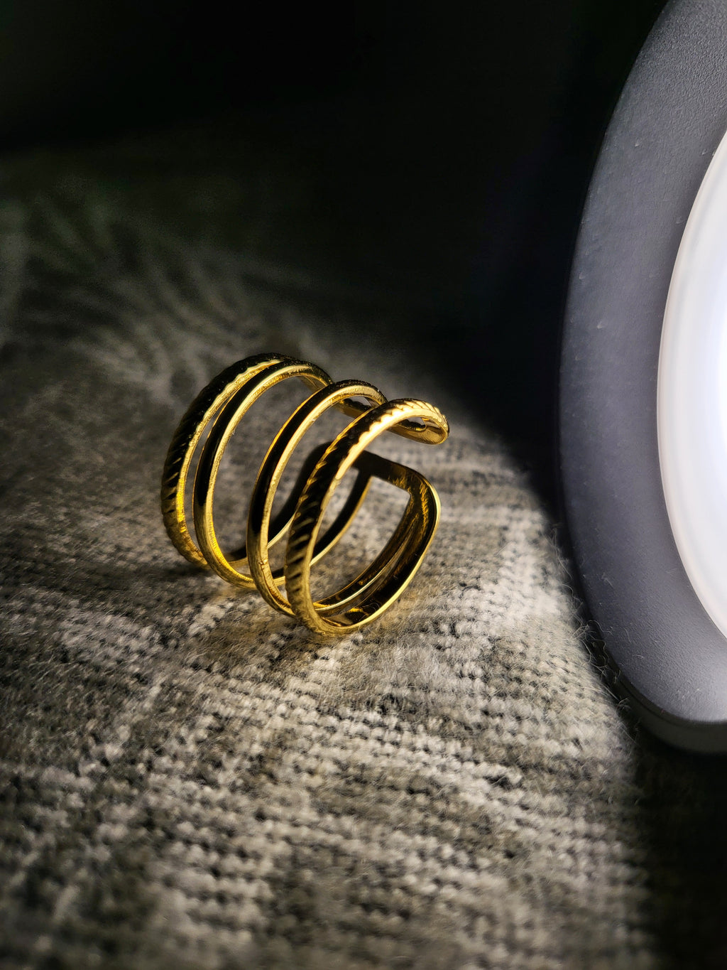 Lyvoria Gold Four Row Mixed Rope and Smooth Wire Cage Ring