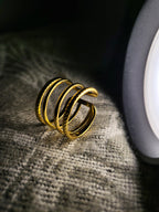 Lyvoria Gold Four Row Mixed Rope and Smooth Wire Cage Ring