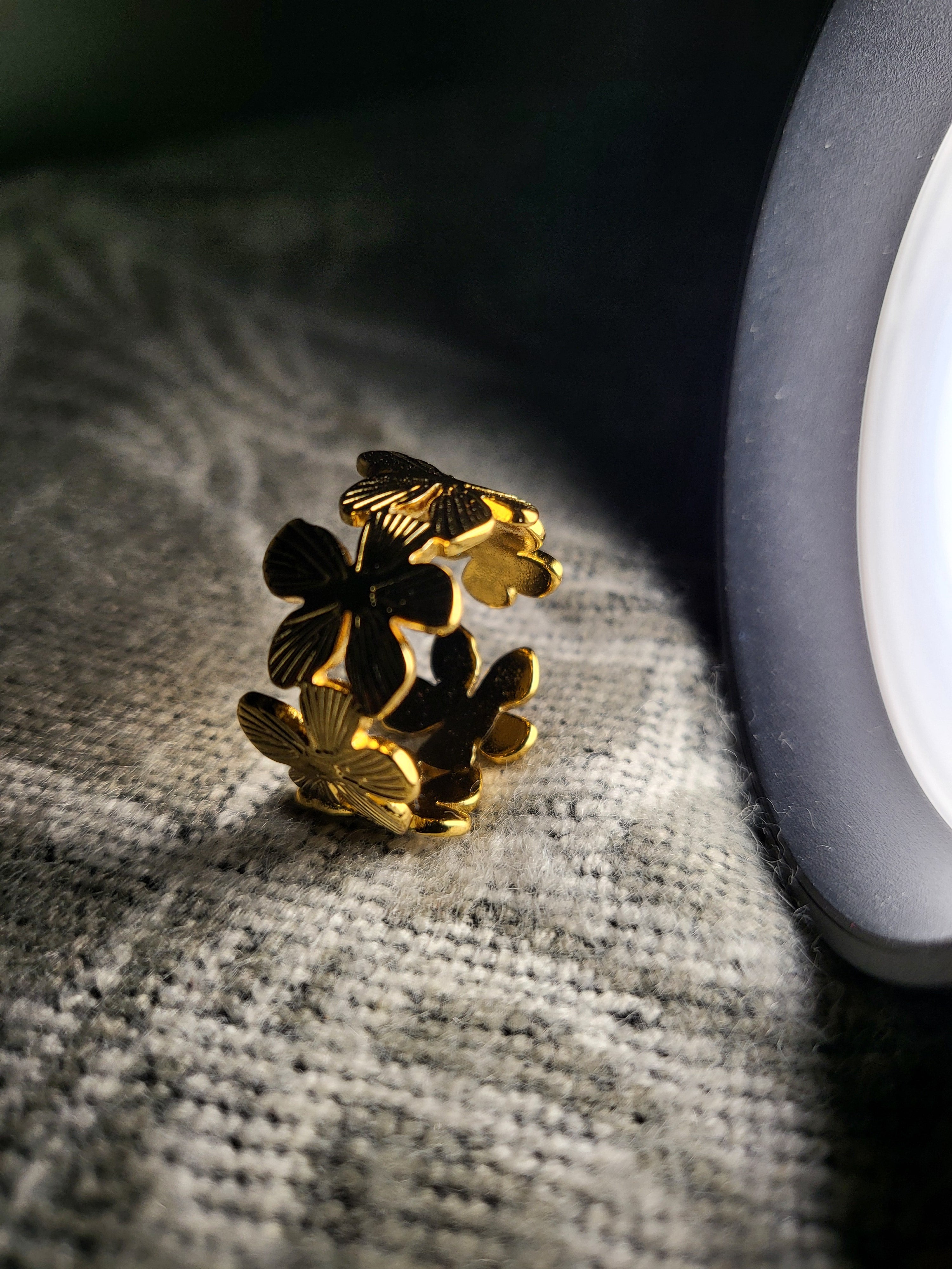 Veloura Floral Gold Ring for Women | Adjustable Waterproof Statement Ring