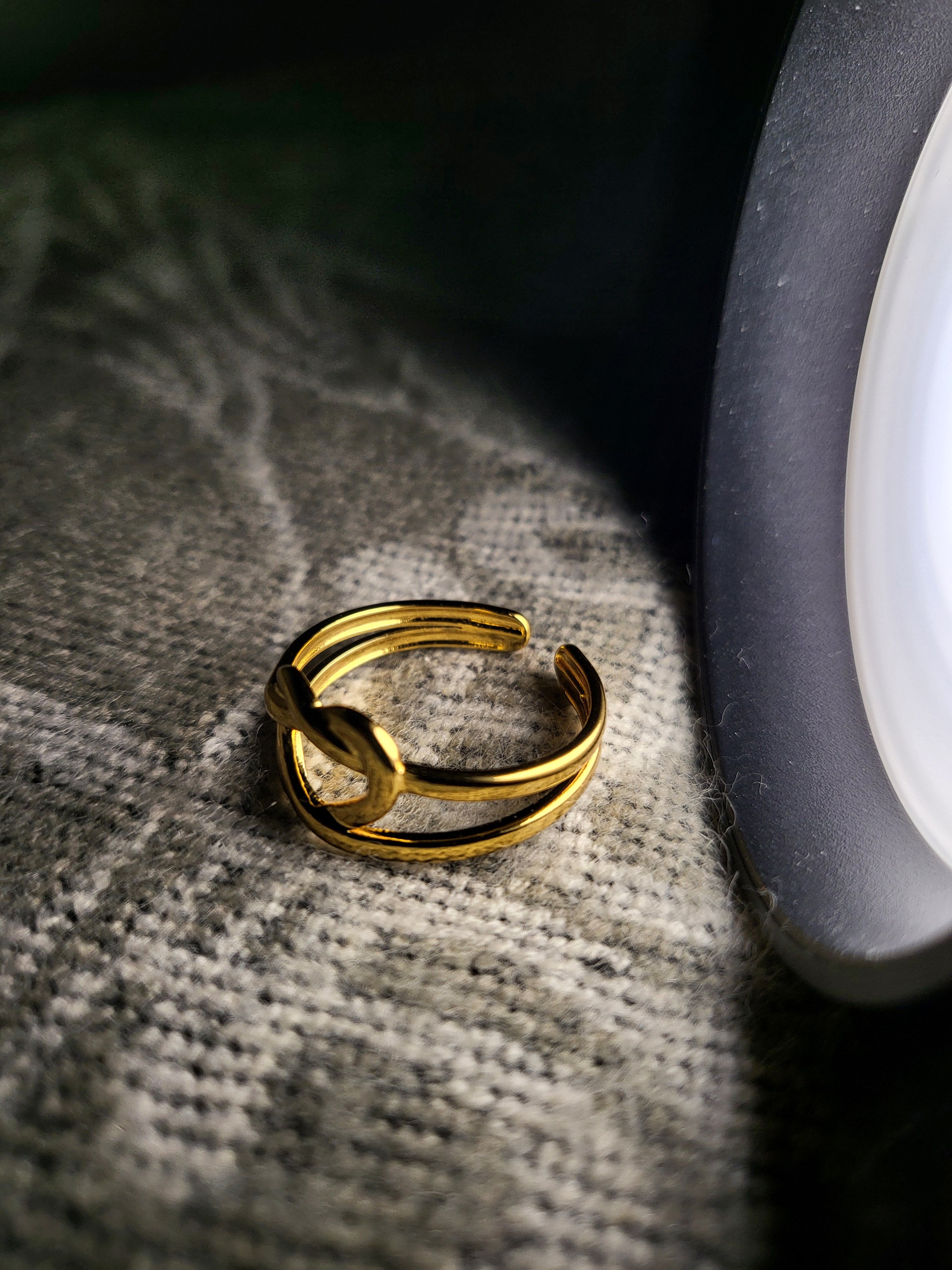 Orlina Gold Plated Stainless Steel Knot Ring for Women | Adjustable Waterproof Anti-Tarnish Ring