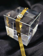 Elyon Anti-Tarnish Stainless Steel Gold Plated Evil Eye Mesh Bracelet