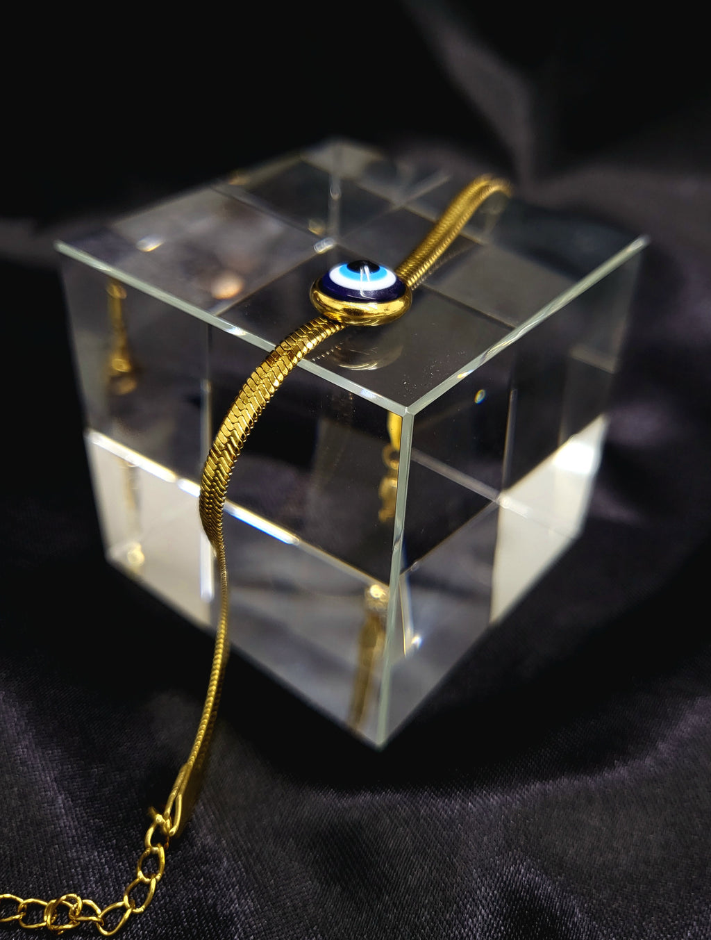 Orbit™ Anti-Tarnish Gold Evil Eye Herringbone Bracelet – Waterproof 18K Gold Plated Protection Jewelry