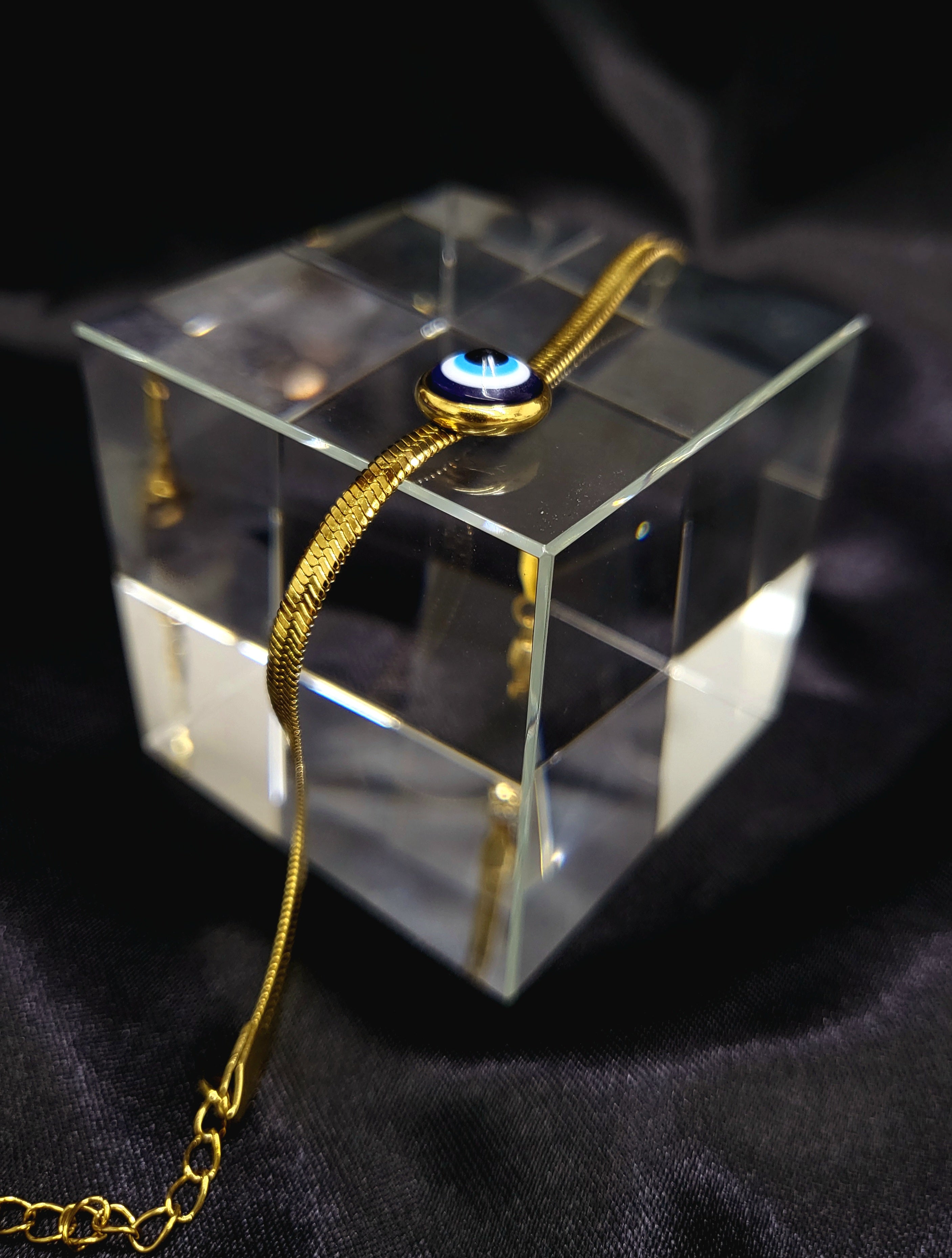 Orbit™ Anti-Tarnish Gold Evil Eye Herringbone Bracelet – Waterproof 18K Gold Plated Protection Jewelry