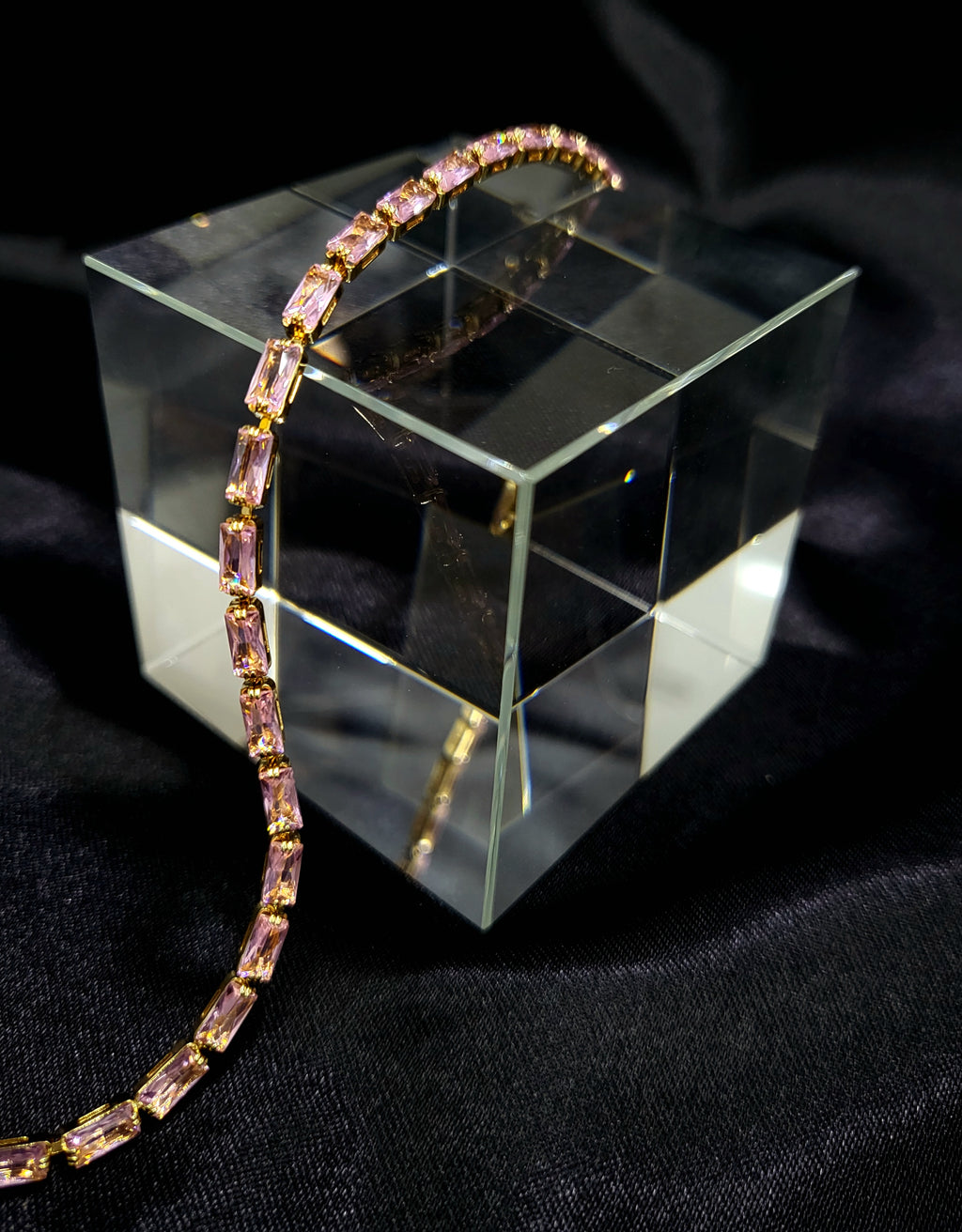 Horizon™ Anti-Tarnish Blush Pink Baguette Tennis Bracelet – Waterproof 18K Gold Plated East-West Pink Gemstone Jewelry