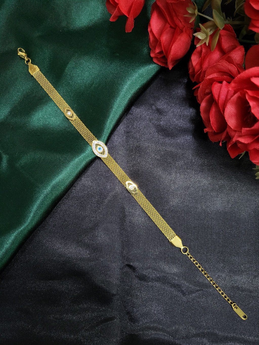 Elyon Anti-Tarnish Stainless Steel Gold Plated Evil Eye Mesh Bracelet