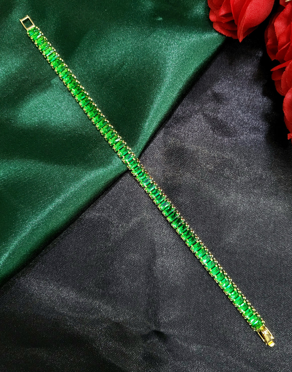 Ember™ Anti-Tarnish Emerald Green Baguette Tennis Bracelet – Waterproof 18K Gold Plated Vintage Luxury Jewelry