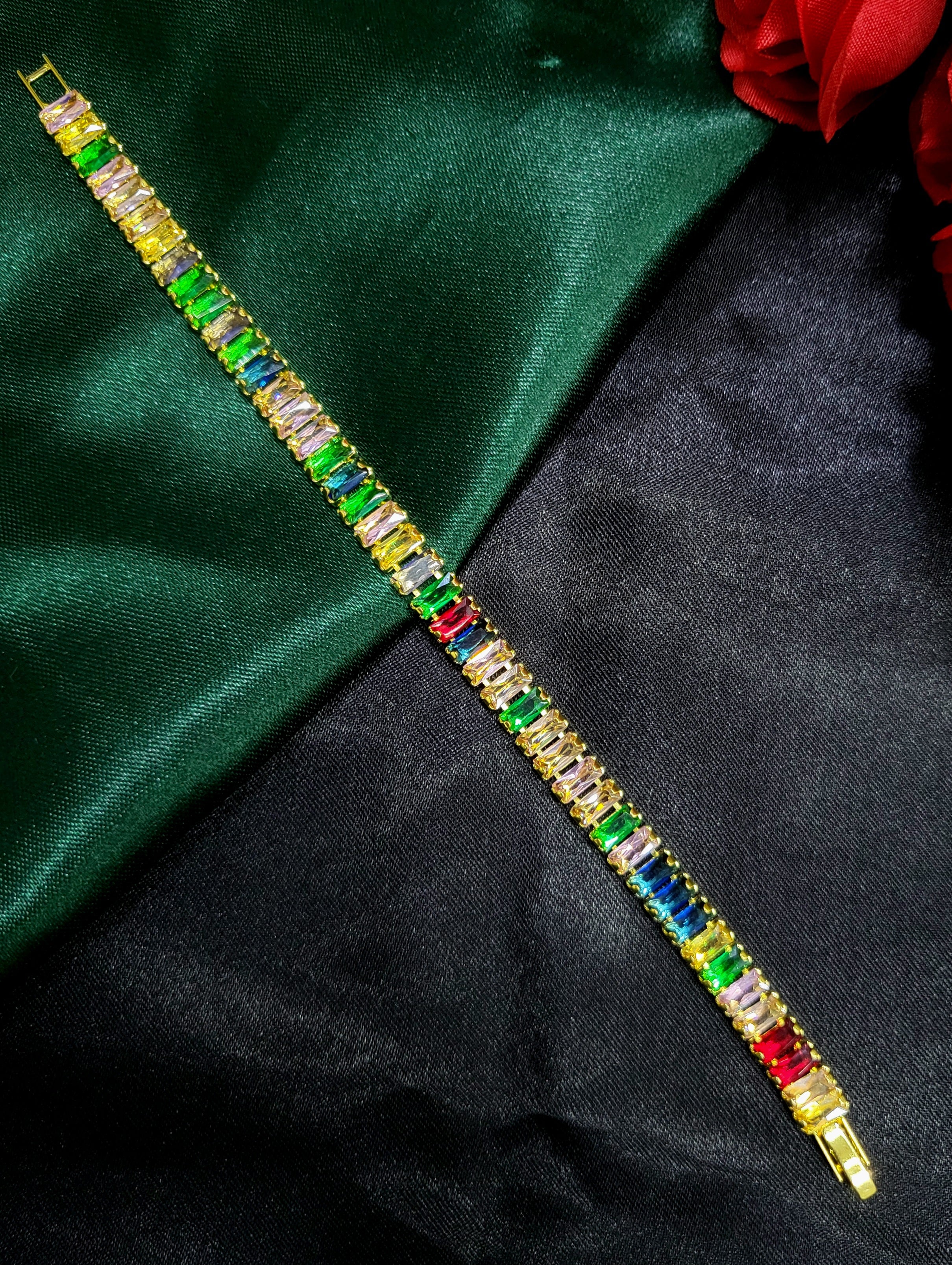 Eclipse™ Anti-Tarnish Rainbow Baguette Tennis Bracelet – Waterproof 18K Gold Plated Multi-Color Gemstone Jewelry
