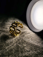 Zephira Gold Plated Stainless Steel Ring for Women | Adjustable Waterproof Statement Ring