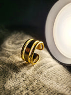 Xyra Twisted Beaded Border and Smooth Center Split Gold Ring
