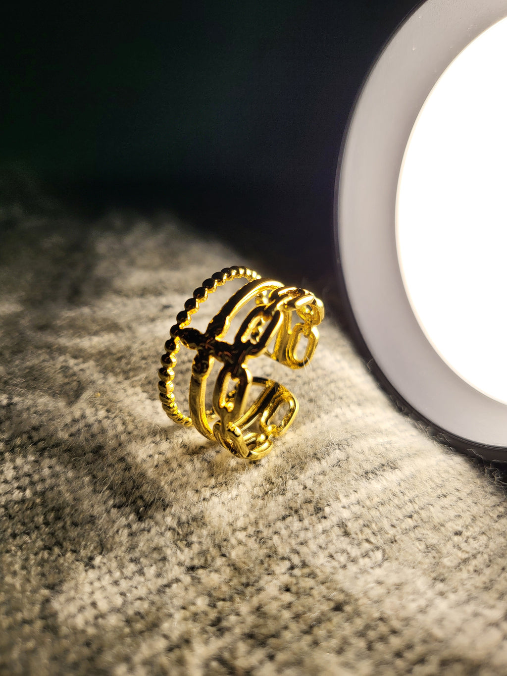 Virelle Gold Plated Stainless Steel Multi Layer Ring for Women | Adjustable Waterproof Statement Ring