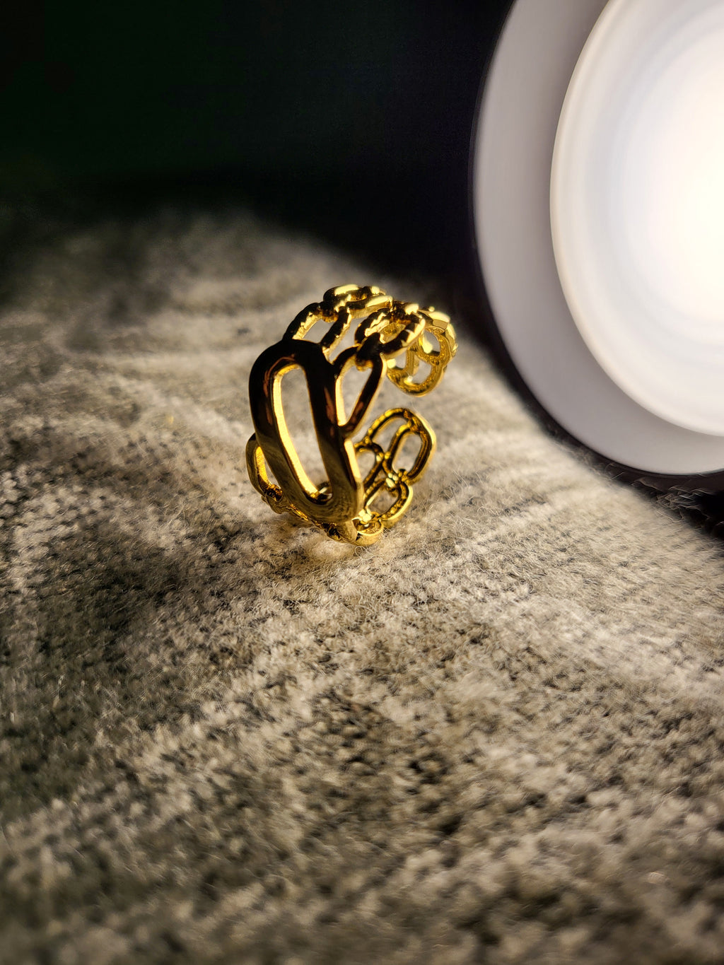 Zafrina Gold Central Oval Link with Textured Chain Wrap Ring