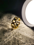 Evanthe Gold Plated Stainless Steel Geometric Statement Ring for Women | Adjustable Waterproof Anti-Tarnish Ring
