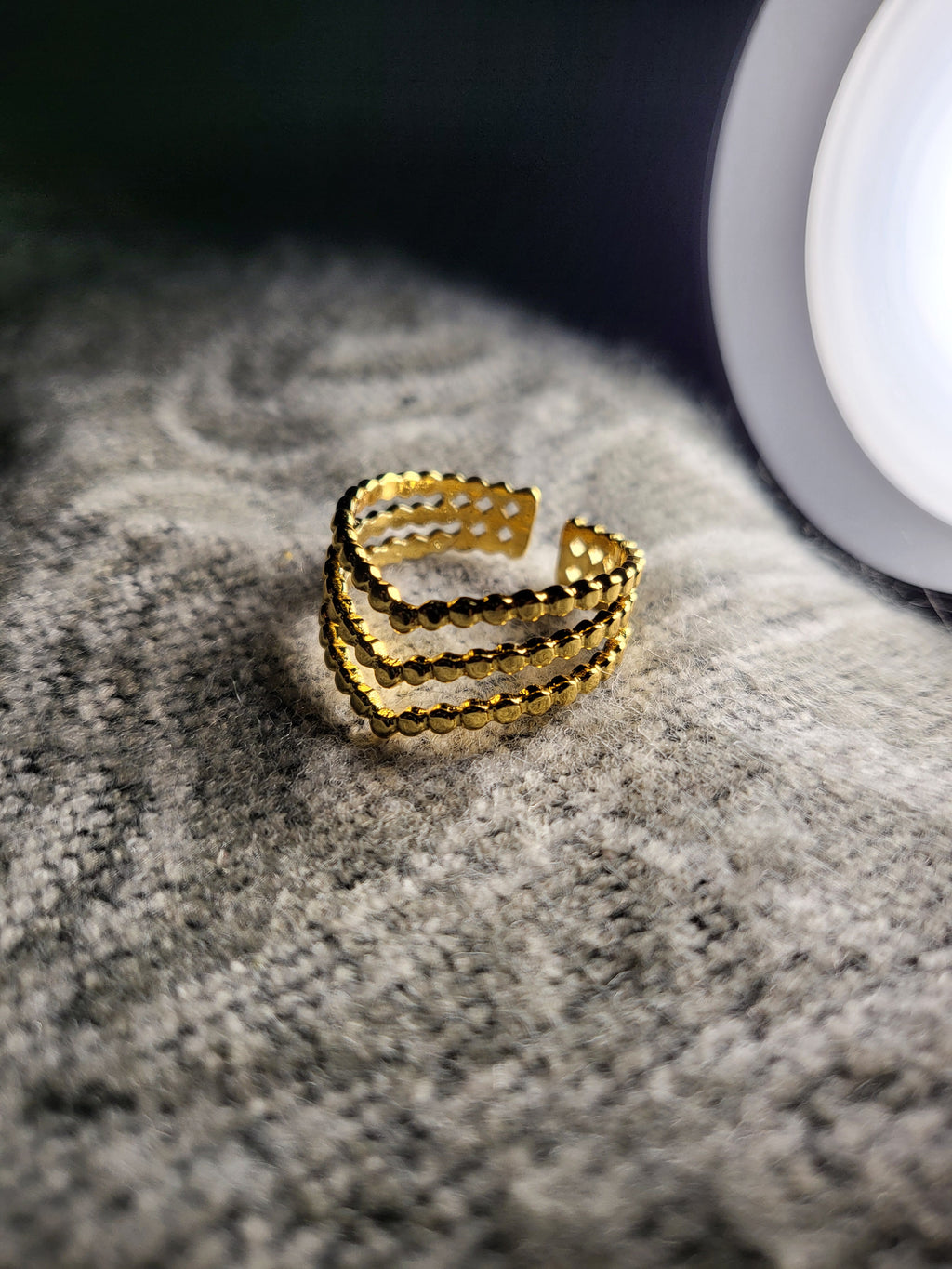Nyra Gold Plated Stainless Steel Beaded Statement Ring for Women | Adjustable Waterproof Anti-Tarnish Ring
