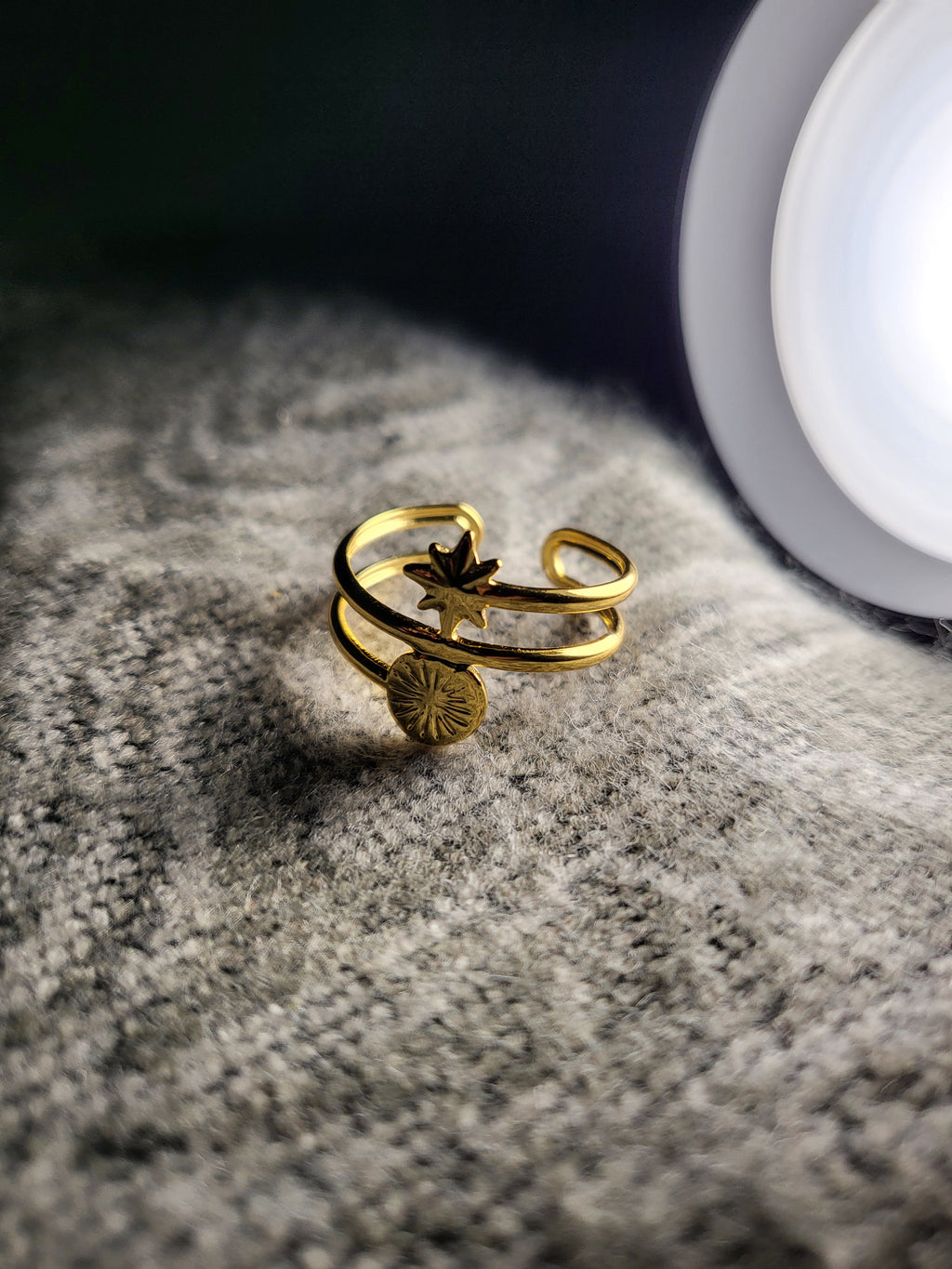 Elaris Gold Plated Stainless Steel Celestial Ring for Women | Adjustable Waterproof Anti-Tarnish Ring