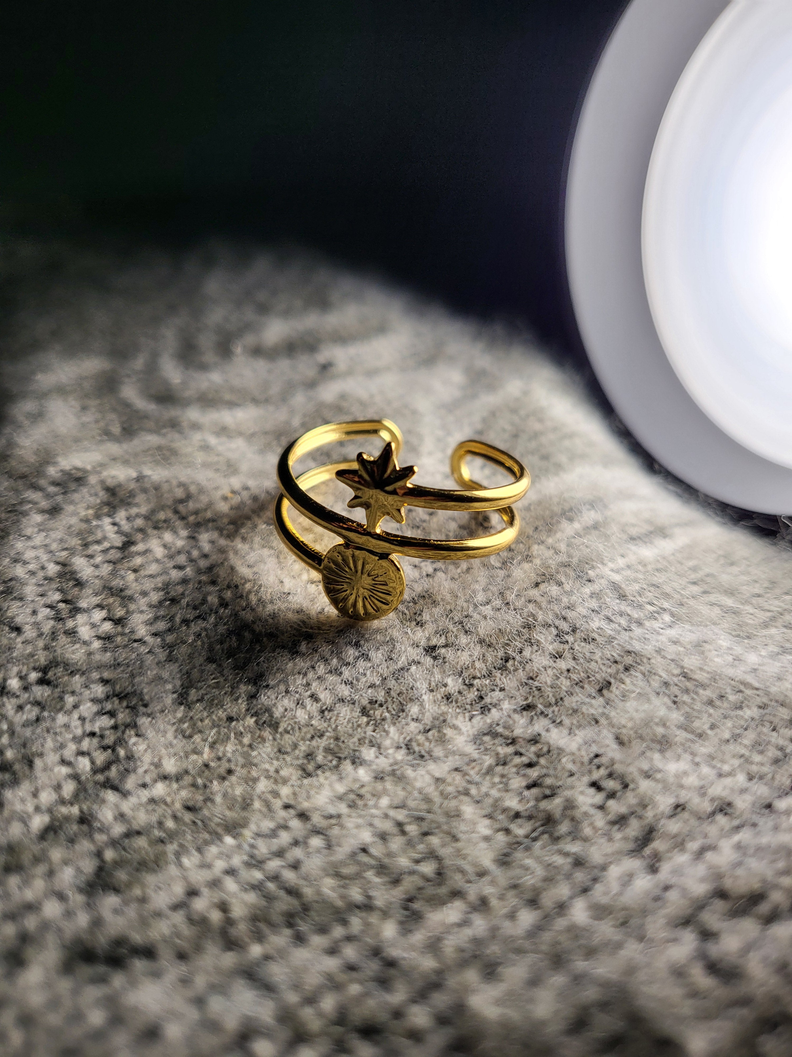 Elaris Gold Plated Stainless Steel Celestial Ring for Women | Adjustable Waterproof Anti-Tarnish Ring