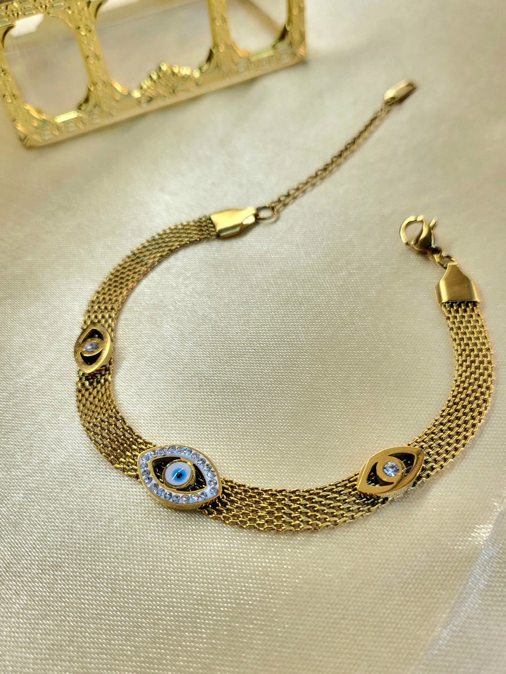 Elyon Anti-Tarnish Stainless Steel Gold Plated Evil Eye Mesh Bracelet