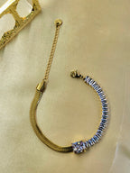 Veylor™ Anti-Tarnish Gold Herringbone & Baguette Crystal Bracelet – Waterproof 18K Gold Plated Jewelry